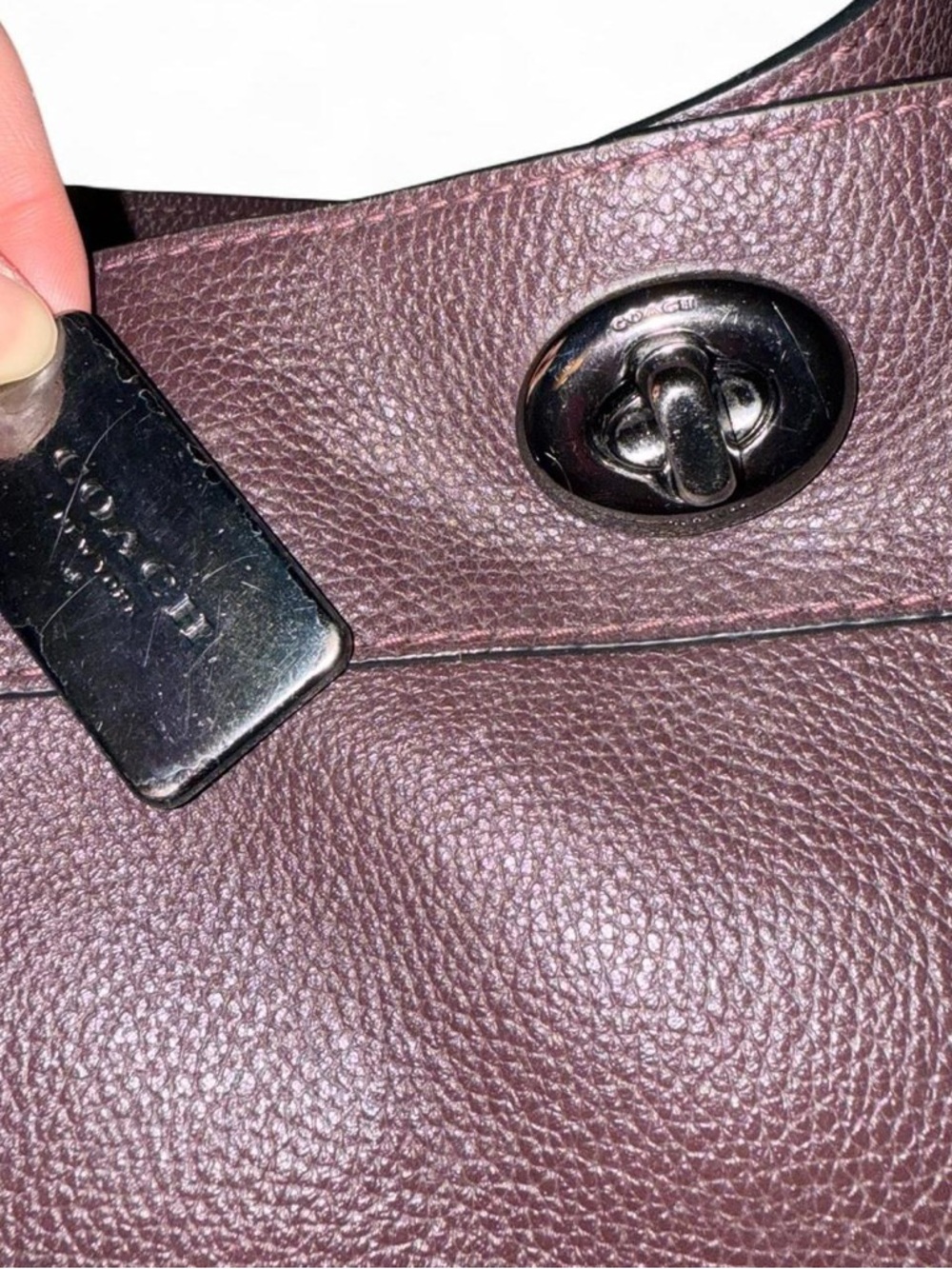 Coach Pebbled Leather Shoulder Bag in Plum with Chain Straps - Picture 5 of 8